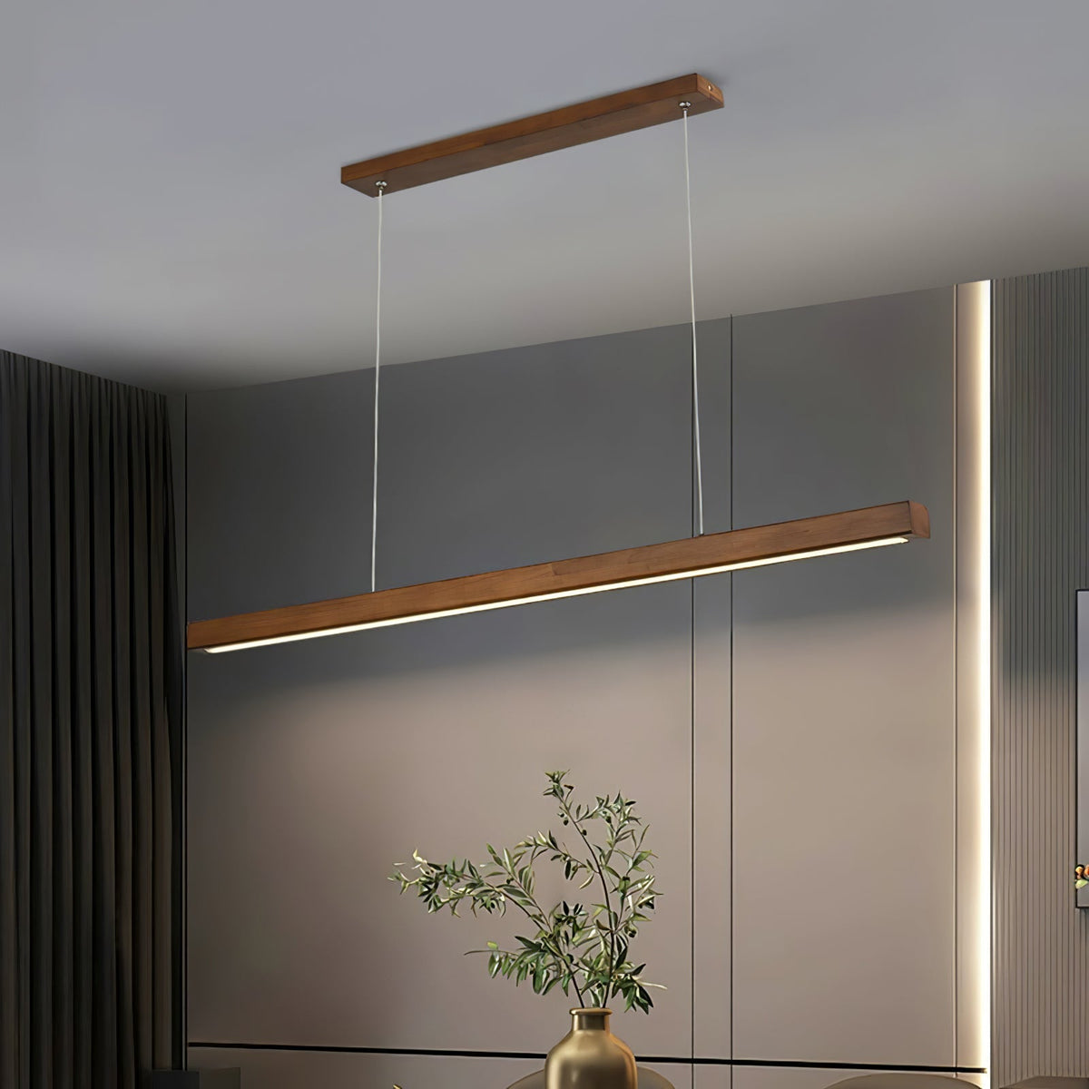 Rinalina lineare minimalistische Pendelleuchte aus Holz in Holz