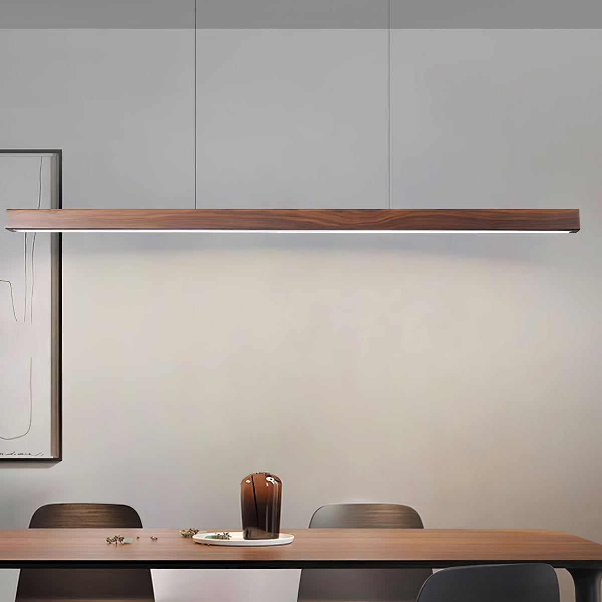 Rinalina lineare minimalistische Pendelleuchte aus Holz in Holz