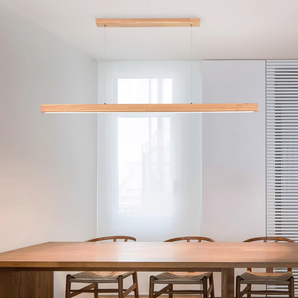 Rinalina lineare minimalistische Pendelleuchte aus Holz in Holz