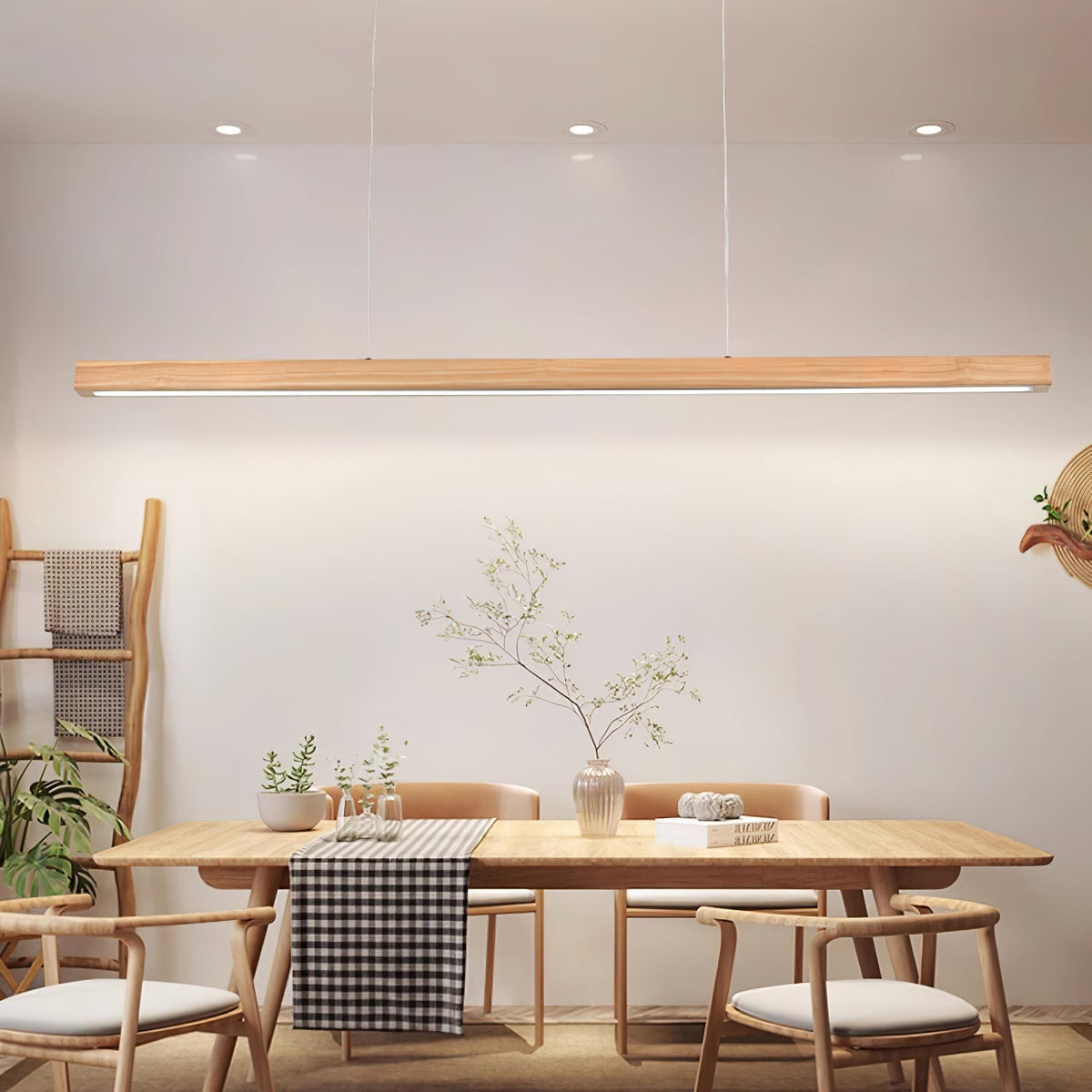 Rinalina lineare minimalistische Pendelleuchte aus Holz in Holz