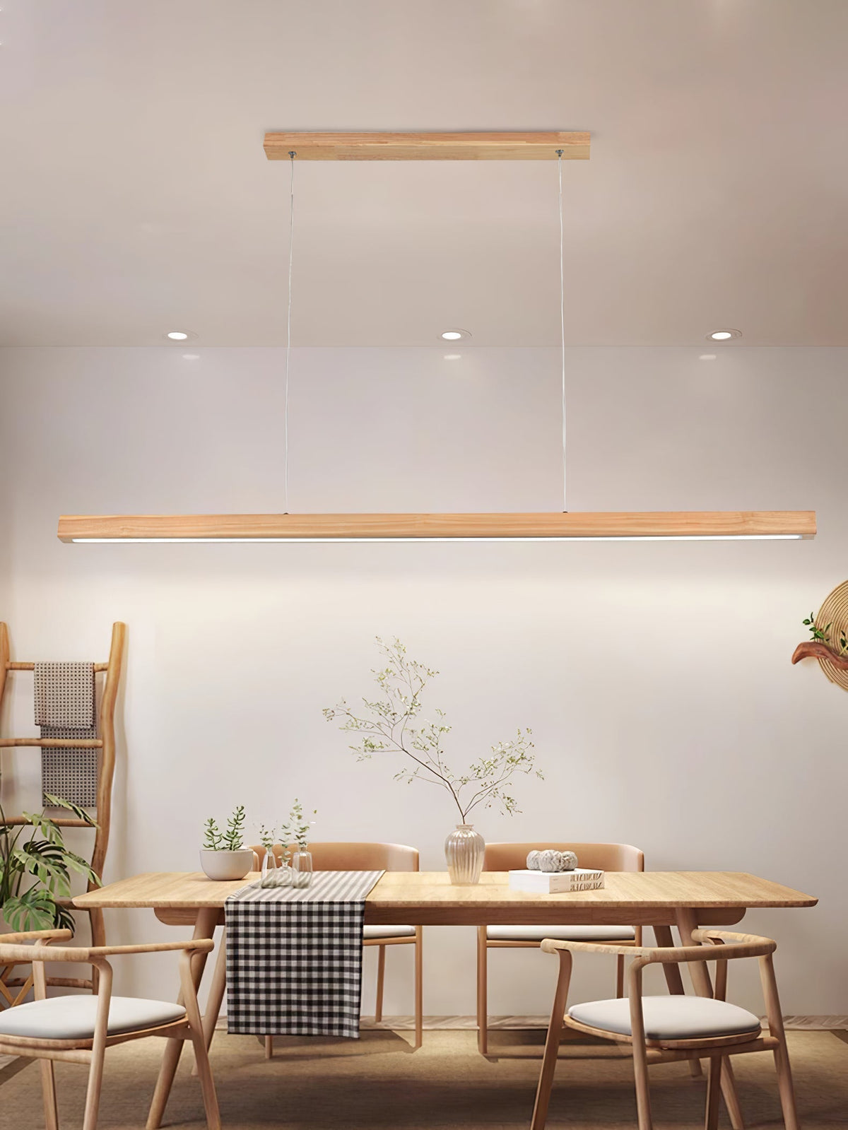 Rinalina lineare minimalistische Pendelleuchte aus Holz in Holz