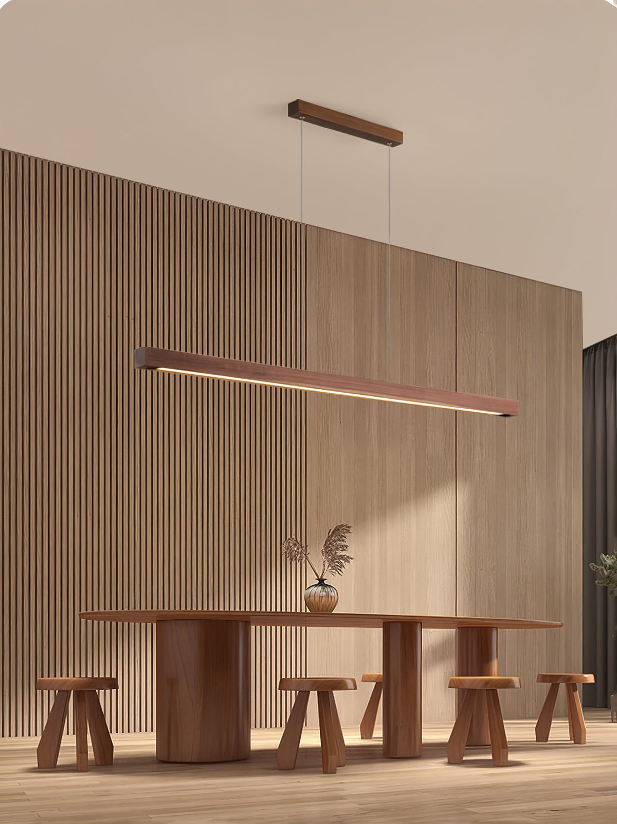 Rinalina lineare minimalistische Pendelleuchte aus Holz in Holz