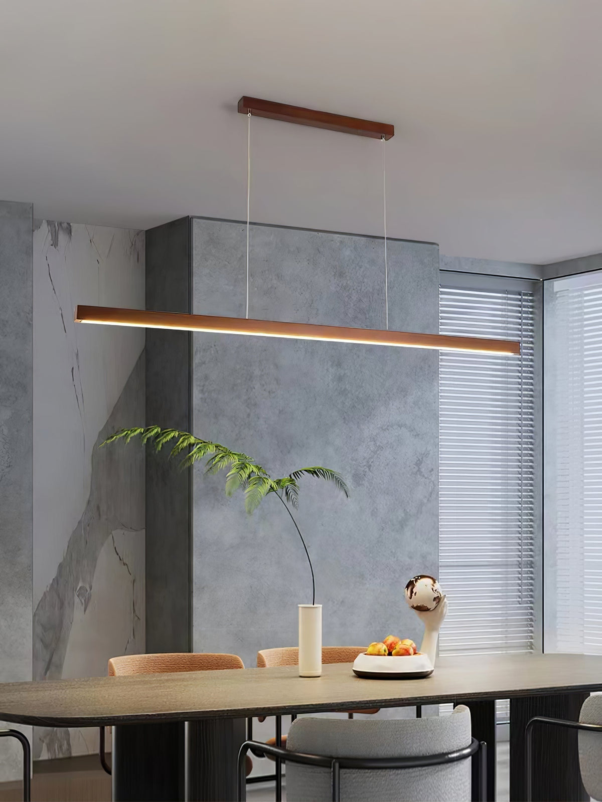 Rinalina lineare minimalistische Pendelleuchte aus Holz in Holz