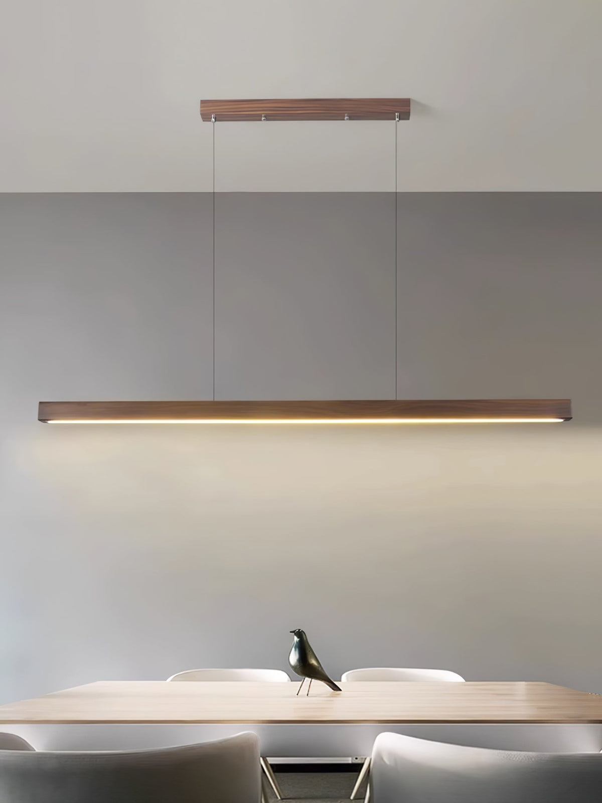 Rinalina lineare minimalistische Pendelleuchte aus Holz in Holz