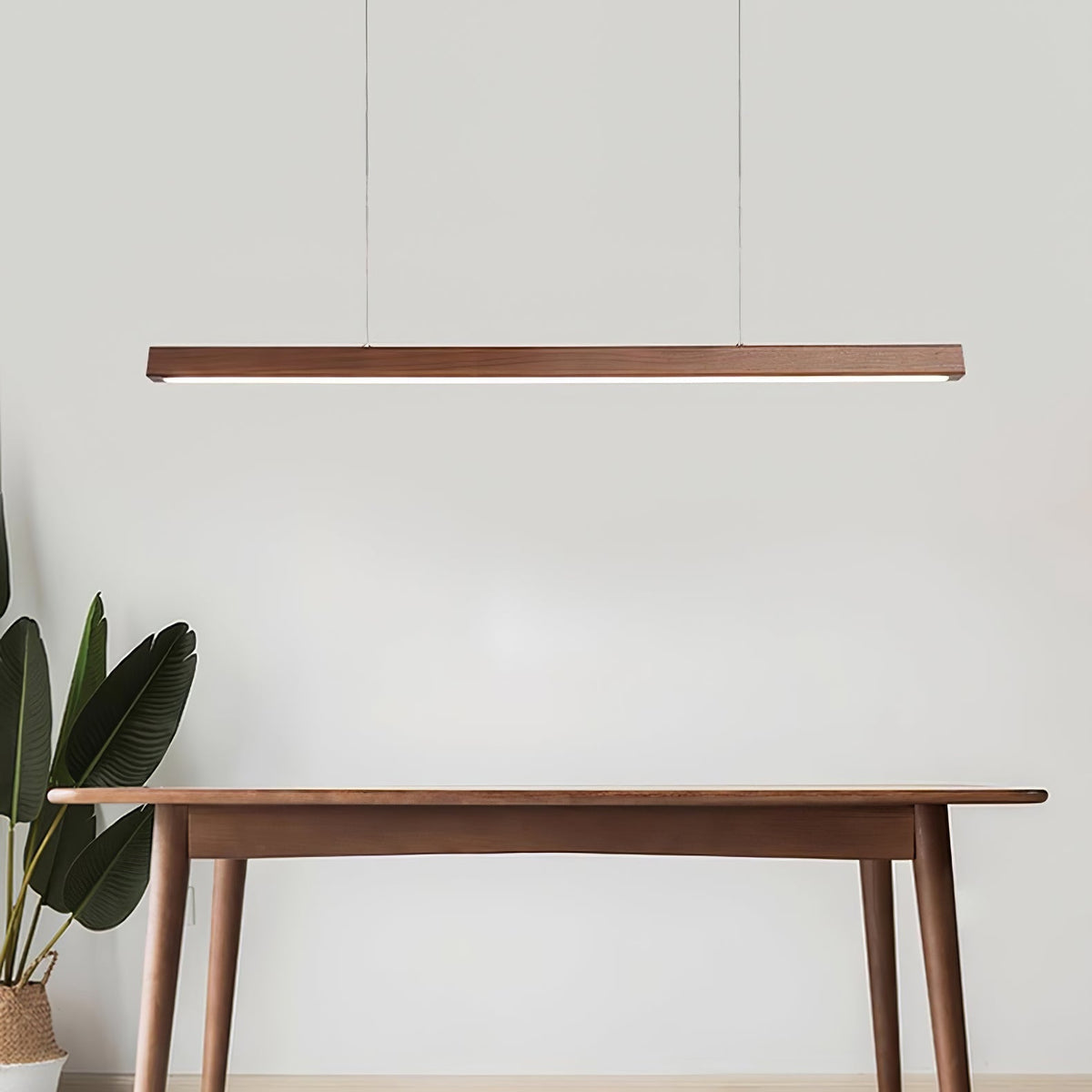 Rinalina lineare minimalistische Pendelleuchte aus Holz in Holz