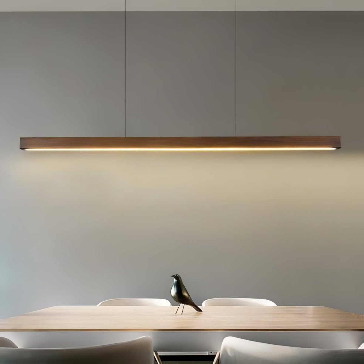 Rinalina lineare minimalistische Pendelleuchte aus Holz in Holz