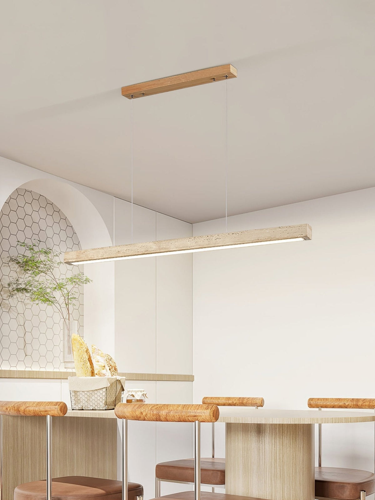 Lyven Minimalistische Travertin-Pendelleuchte linear