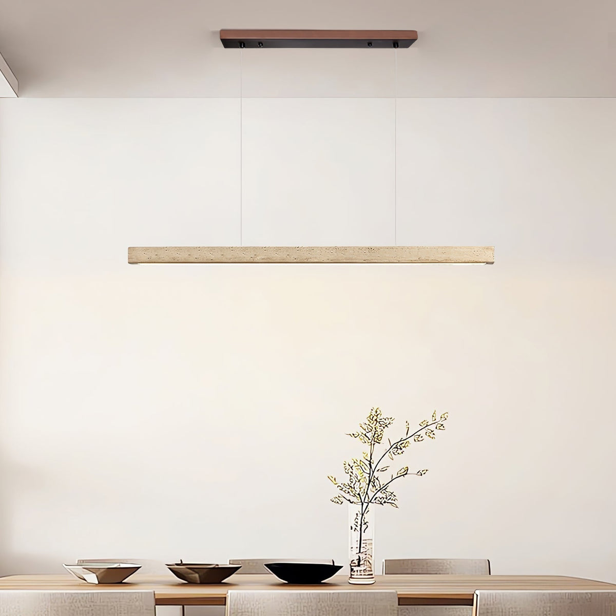 Lyven Minimalistische Travertin-Pendelleuchte linear