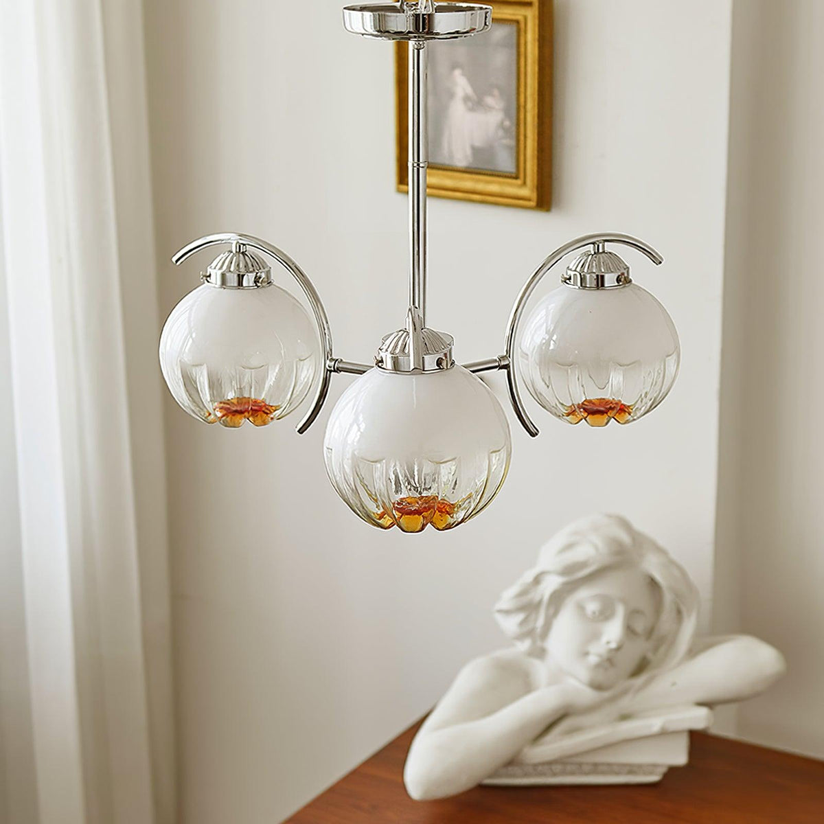 Kronleuchter Poliertes Chrom-Gitter mattiert-Kugeln für Esszimmer | Cielum
