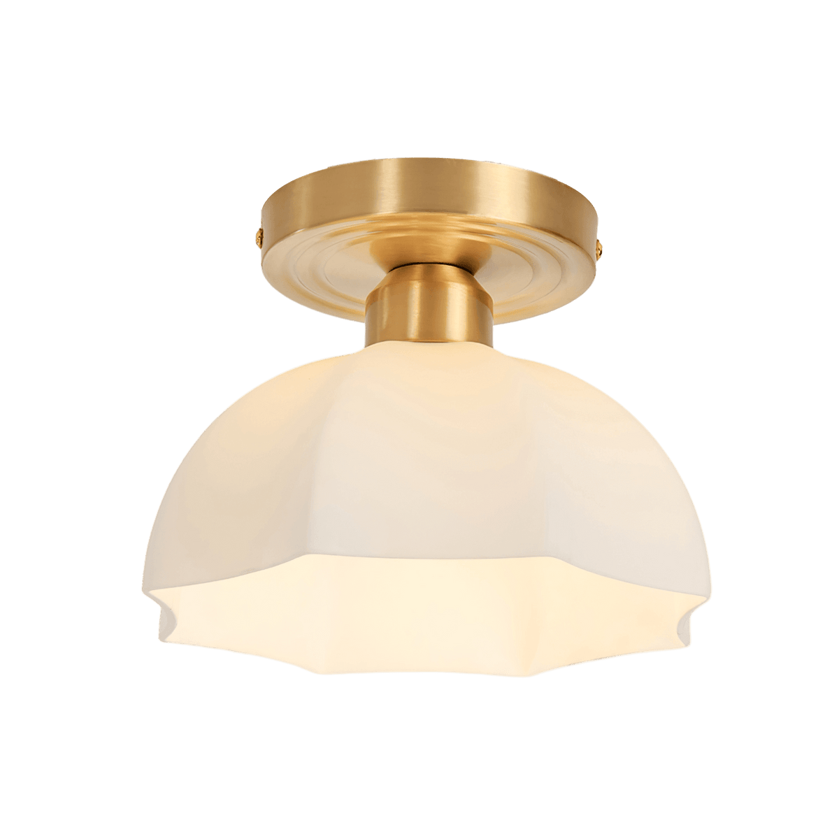Veya flache Deckenleuchte aus Messing mit Milchglas
