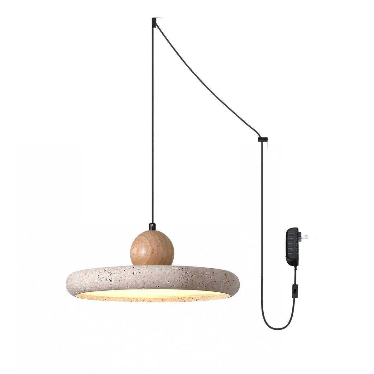 Opalyn Minimalistische Pendelleuchte aus Gelbem Travertin mit Stecker
