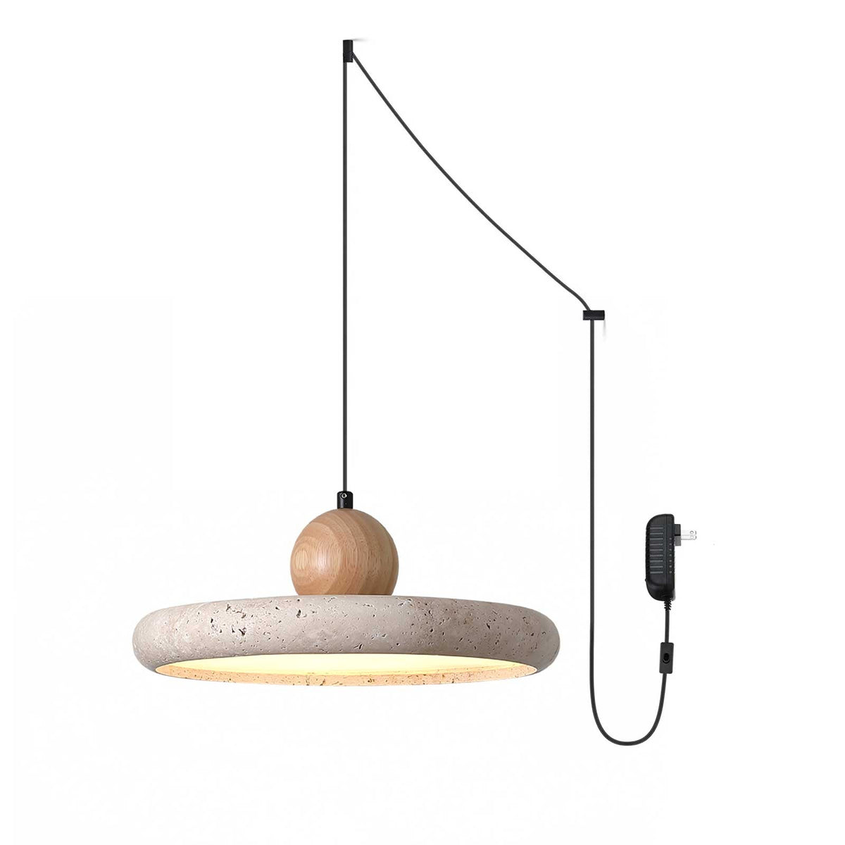 Opalyn Minimalistische Pendelleuchte aus Gelbem Travertin mit Stecker