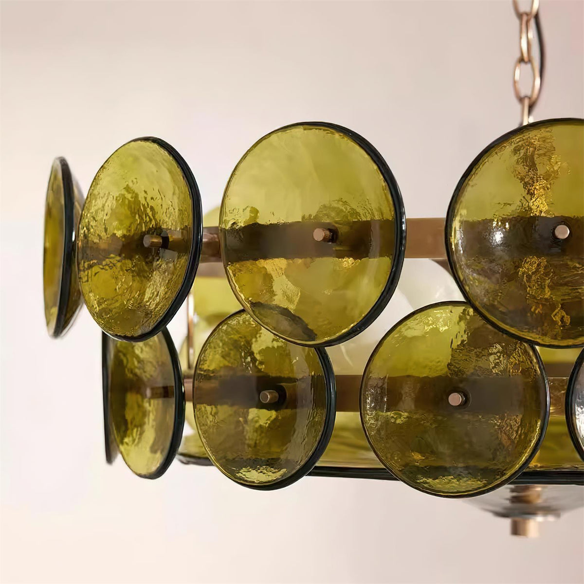 Selvora Kronleuchter aus Bernsteinfarben-Glas in Kieselsteinform