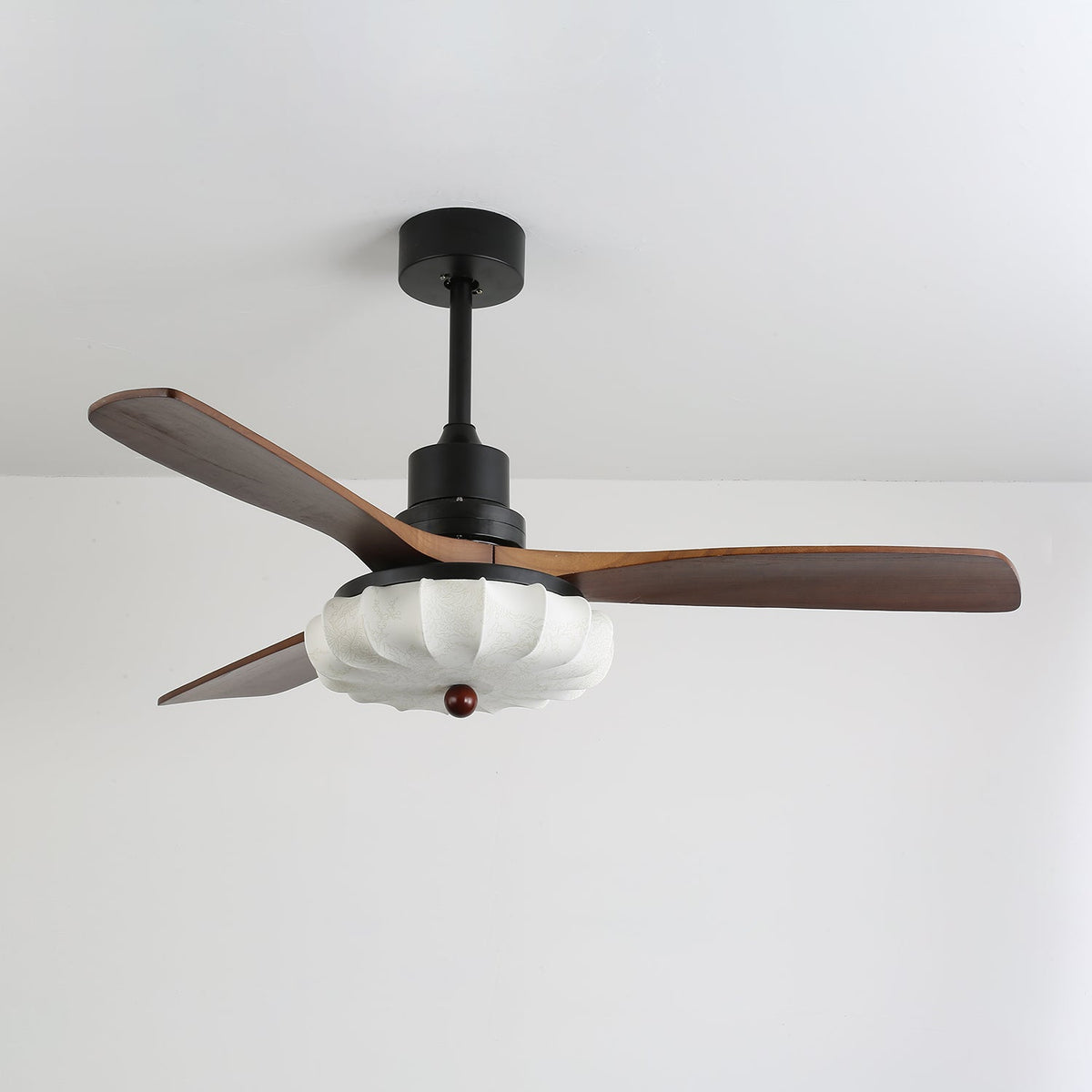 Ventra Vintage-Glas-Holz-Deckenventilator mit Beleuchtung