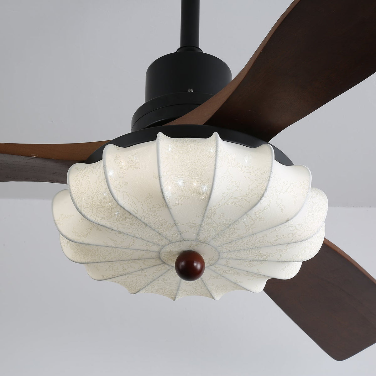 Ventra Vintage-Glas-Holz-Deckenventilator mit Beleuchtung
