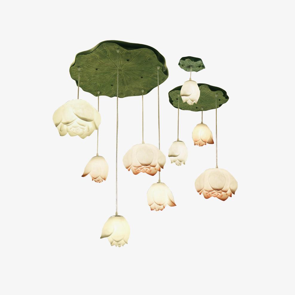 Rivinira Kronleuchter Lotus Floral Pendelleuchte Pink Weiß 7-Light