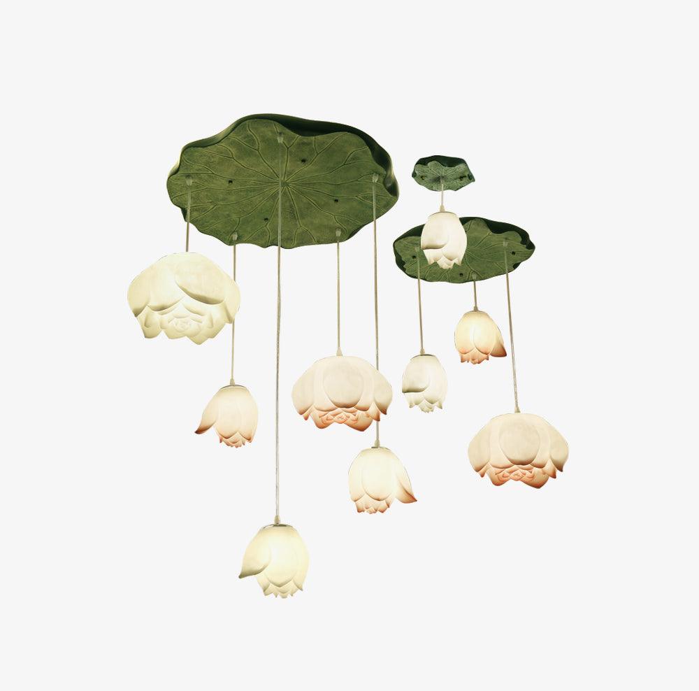Rivinira Kronleuchter Lotus Floral Pendelleuchte Pink Weiß 7-Light