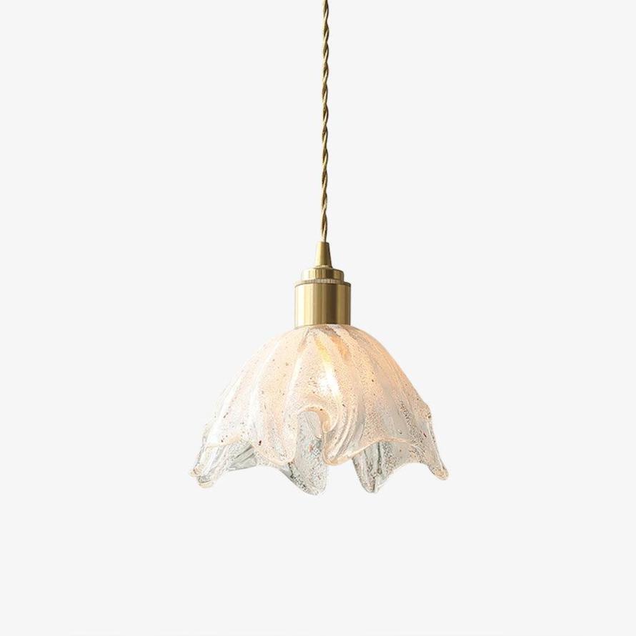 Deveny Pendelleuchte aus Messing mit welligem Glas im Lotus-Stil Vintage