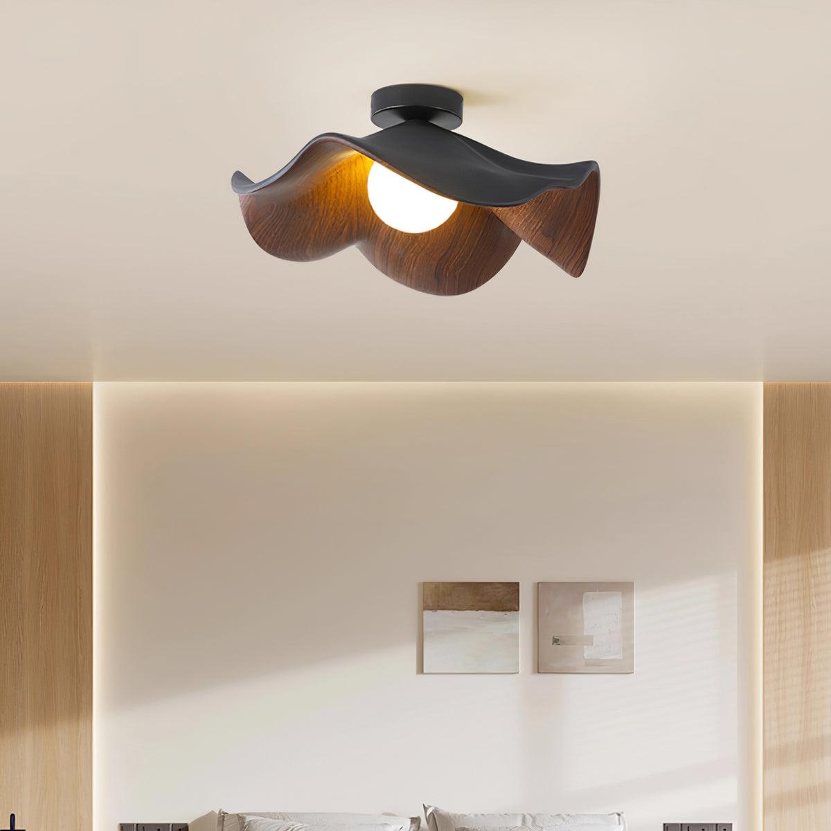 Belenor Deckenleuchte Lotus Leaf mit Holz- und Weiß-Oberfläche