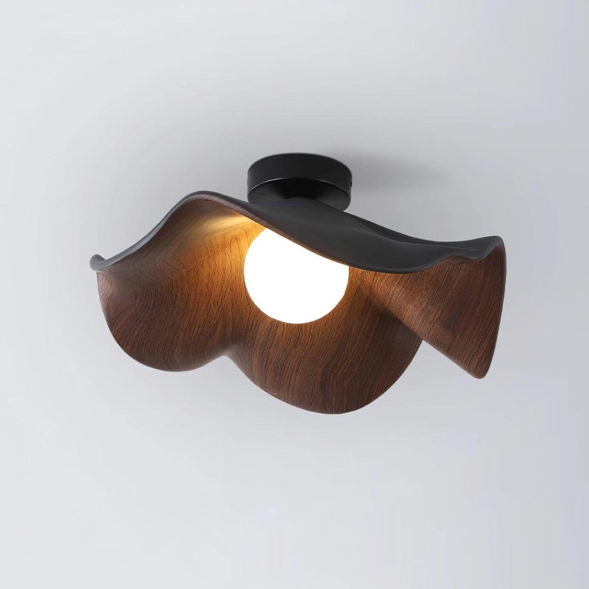Belenor Deckenleuchte Lotus Leaf mit Holz- und Weiß-Oberfläche