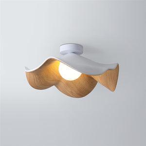 Belenor Deckenleuchte Lotus Leaf mit Holz- und Weiß-Oberfläche