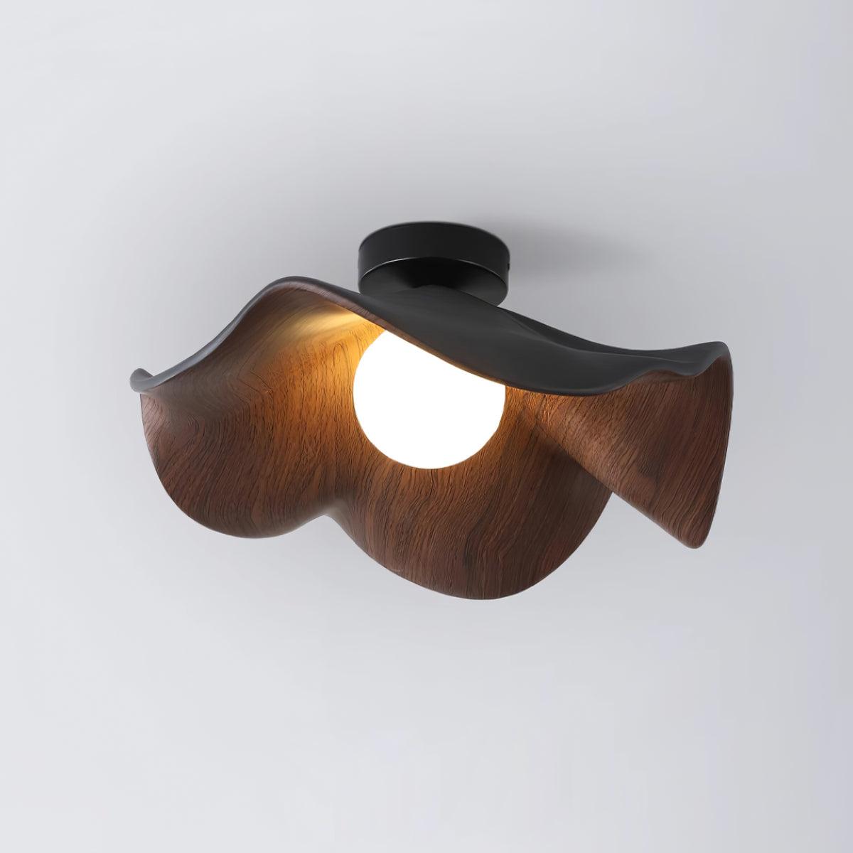 Belenor Deckenleuchte Lotus Leaf mit Holz- und Weiß-Oberfläche