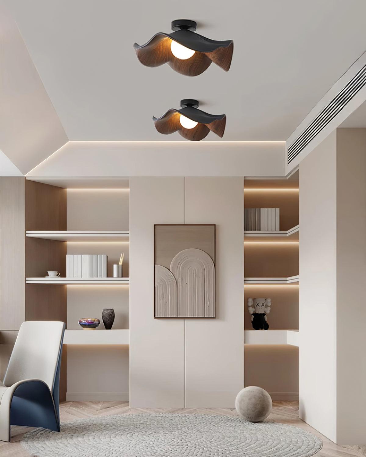 Belenor Deckenleuchte Lotus Leaf mit Holz- und Weiß-Oberfläche