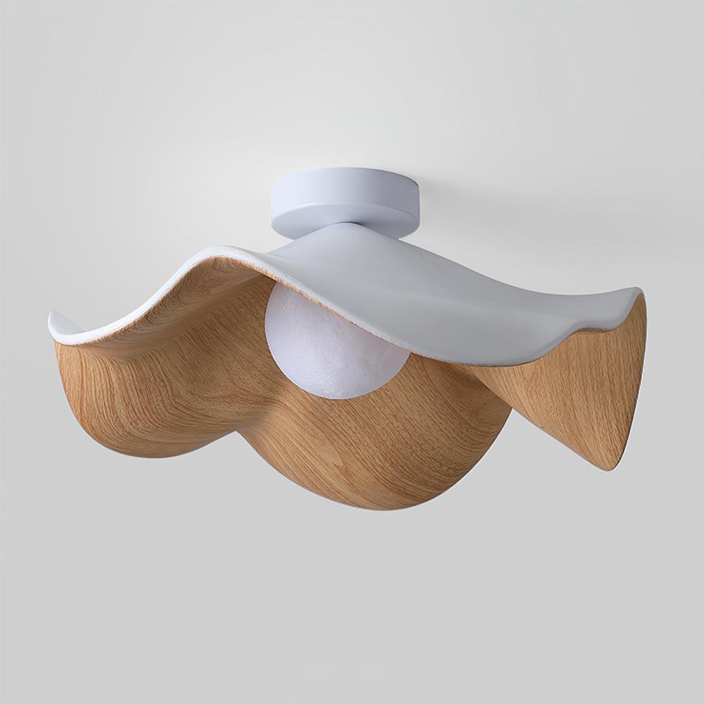 Belenor Deckenleuchte Lotus Leaf mit Holz- und Weiß-Oberfläche