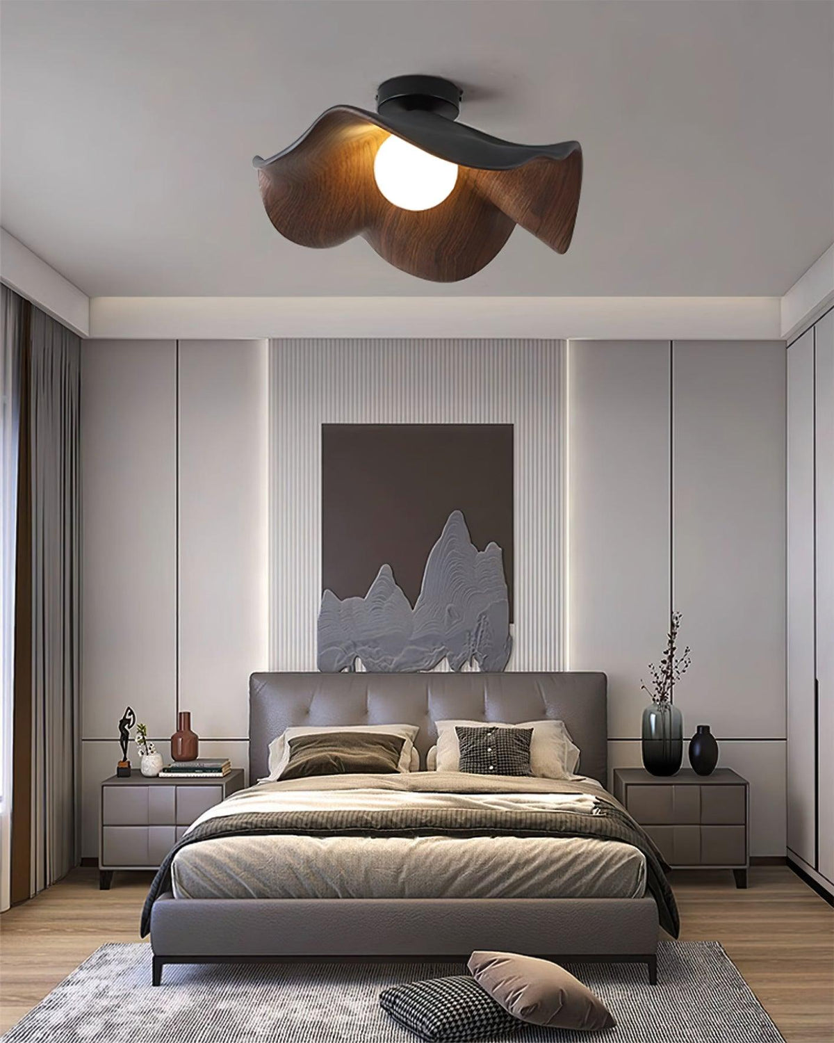 Belenor Deckenleuchte Lotus Leaf mit Holz- und Weiß-Oberfläche