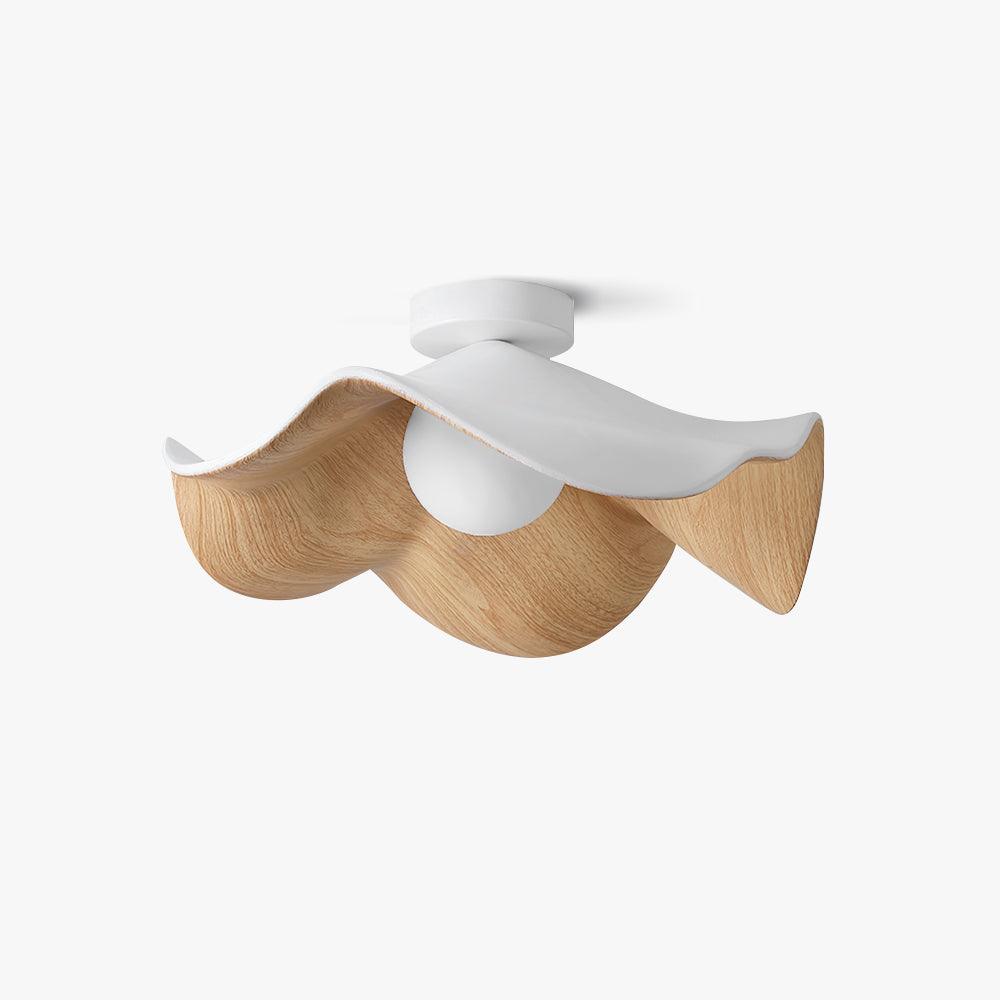 Belenor Deckenleuchte Lotus Leaf mit Holz- und Weiß-Oberfläche
