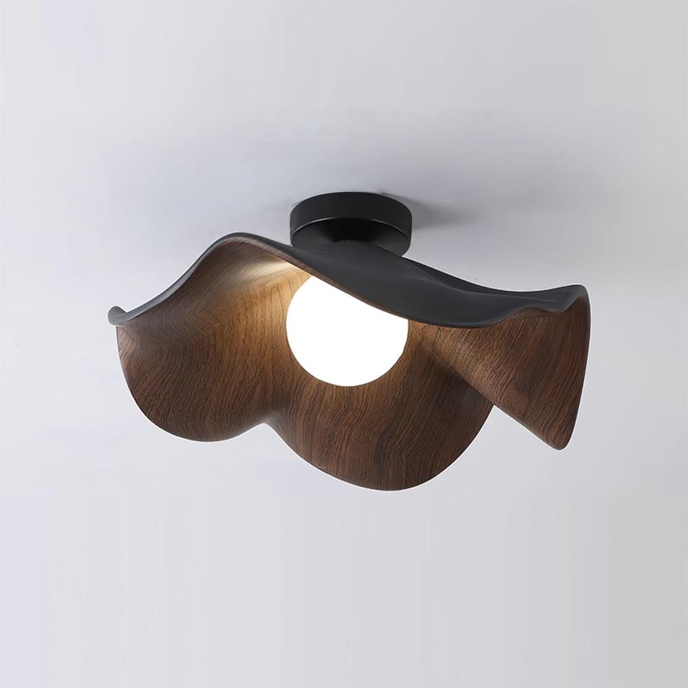 Belenor Deckenleuchte Lotus Leaf mit Holz- und Weiß-Oberfläche