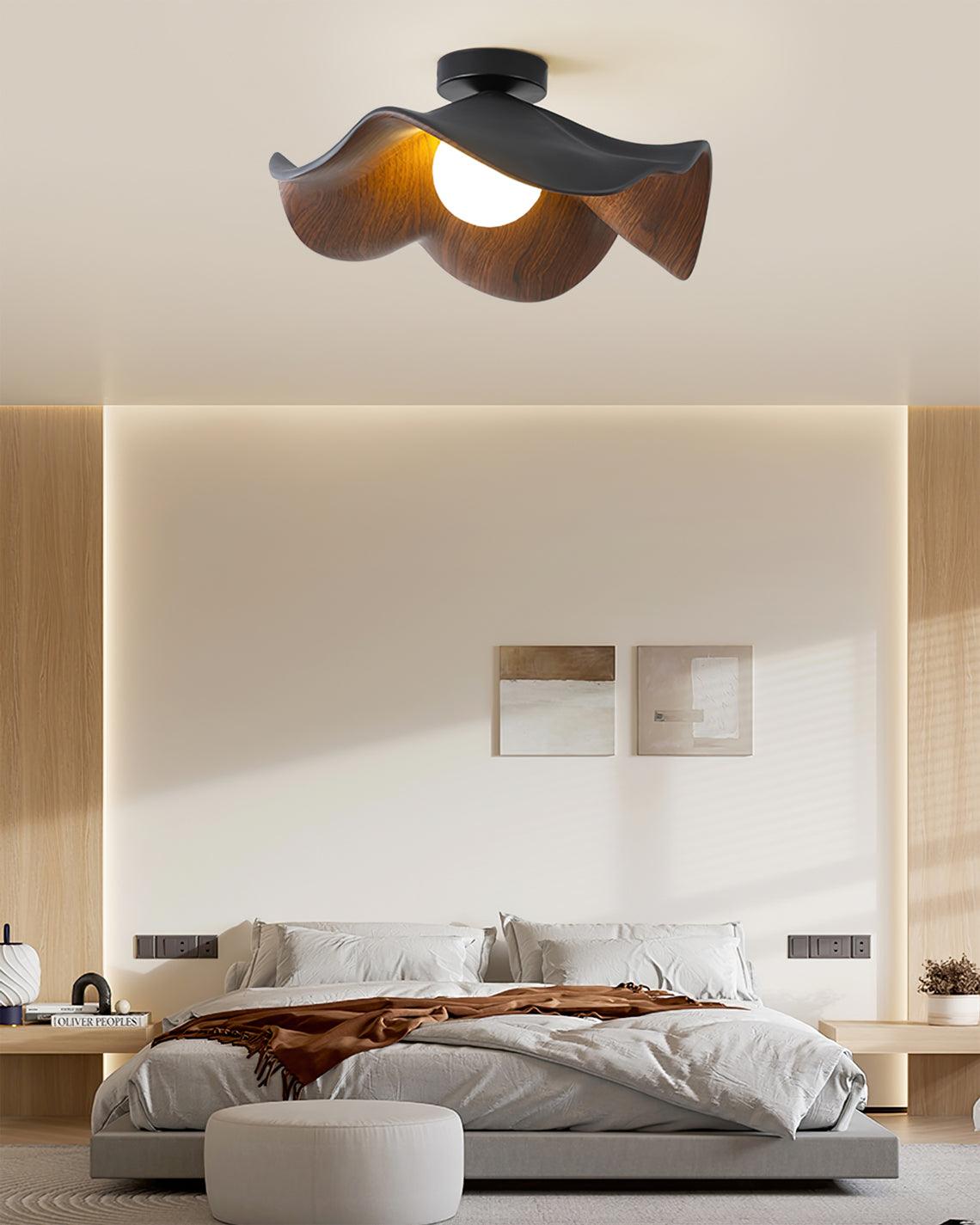 Belenor Deckenleuchte Lotus Leaf mit Holz- und Weiß-Oberfläche