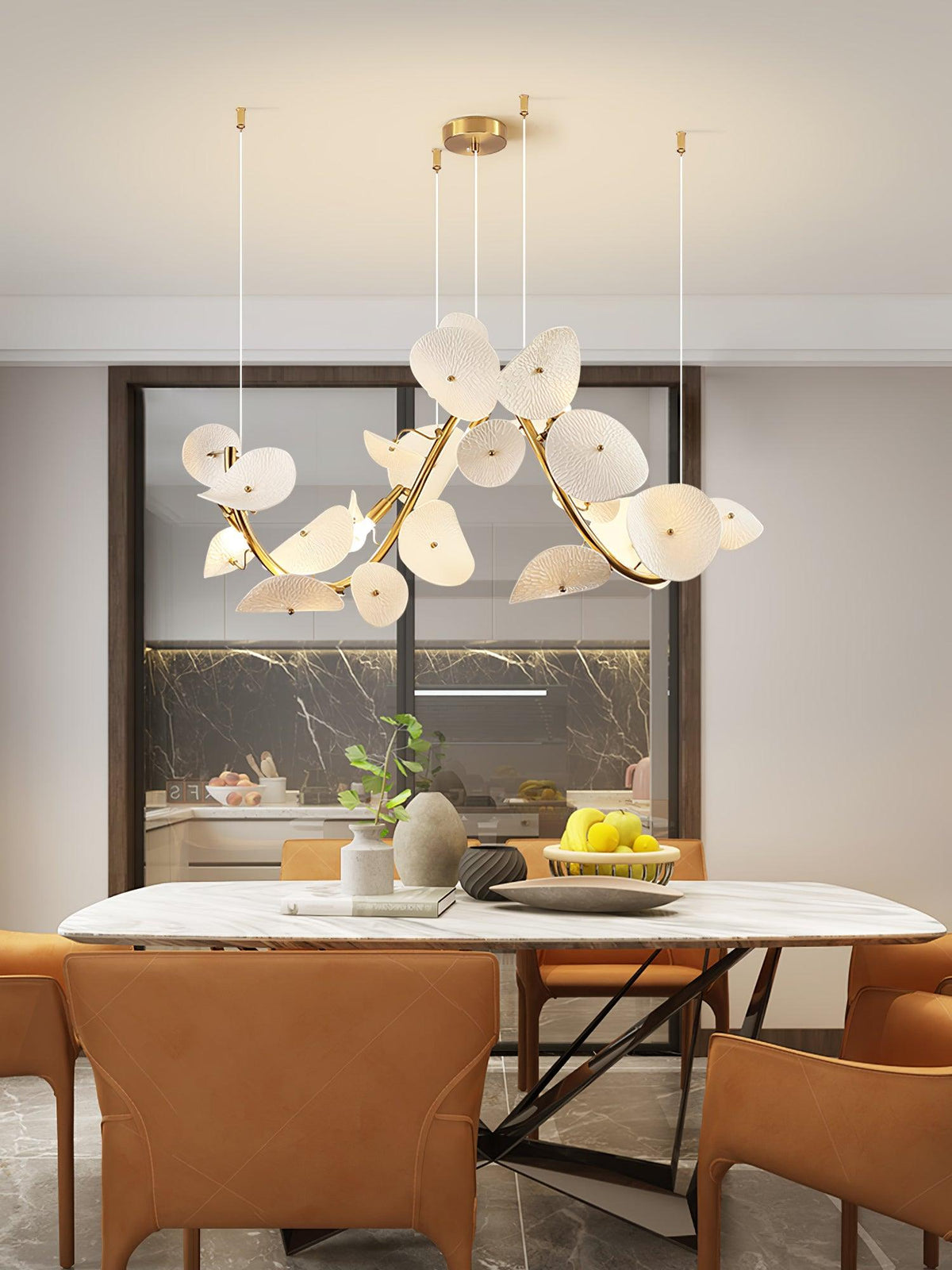 Jorlen Kronleuchter moderne Eleganz aus Keramik mit Blütenblatt-Design