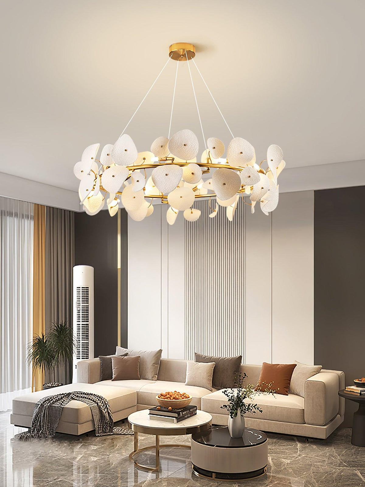 Jorlen Kronleuchter moderne Eleganz aus Keramik mit Blütenblatt-Design