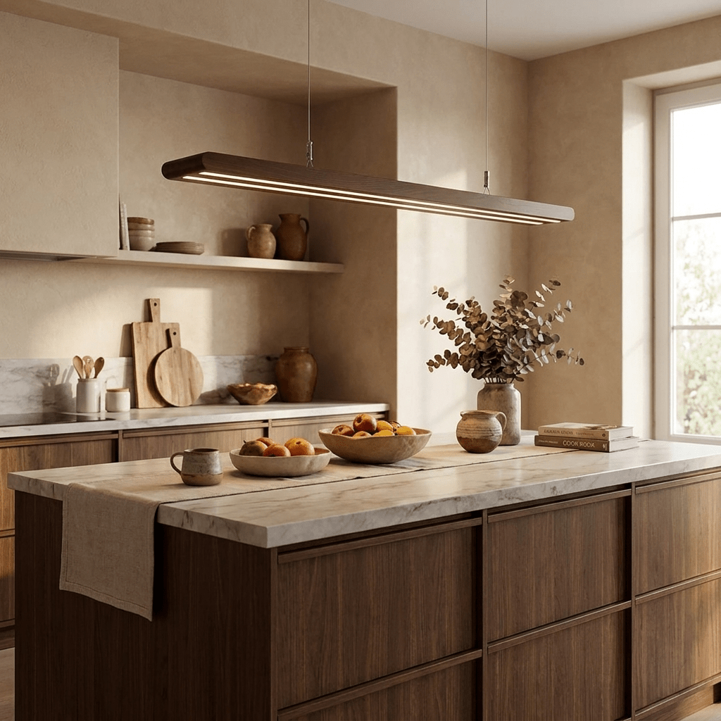 Rinoelia Pendelleuchte aus Holz linear