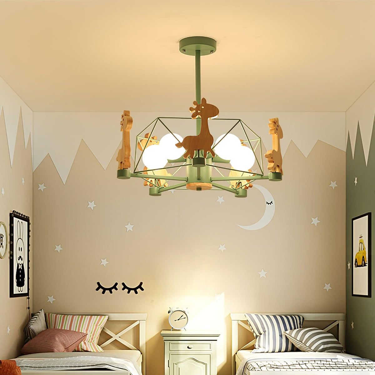 Rinelian Kronleuchter Lovely Deer aus Holz in Grün & Pink