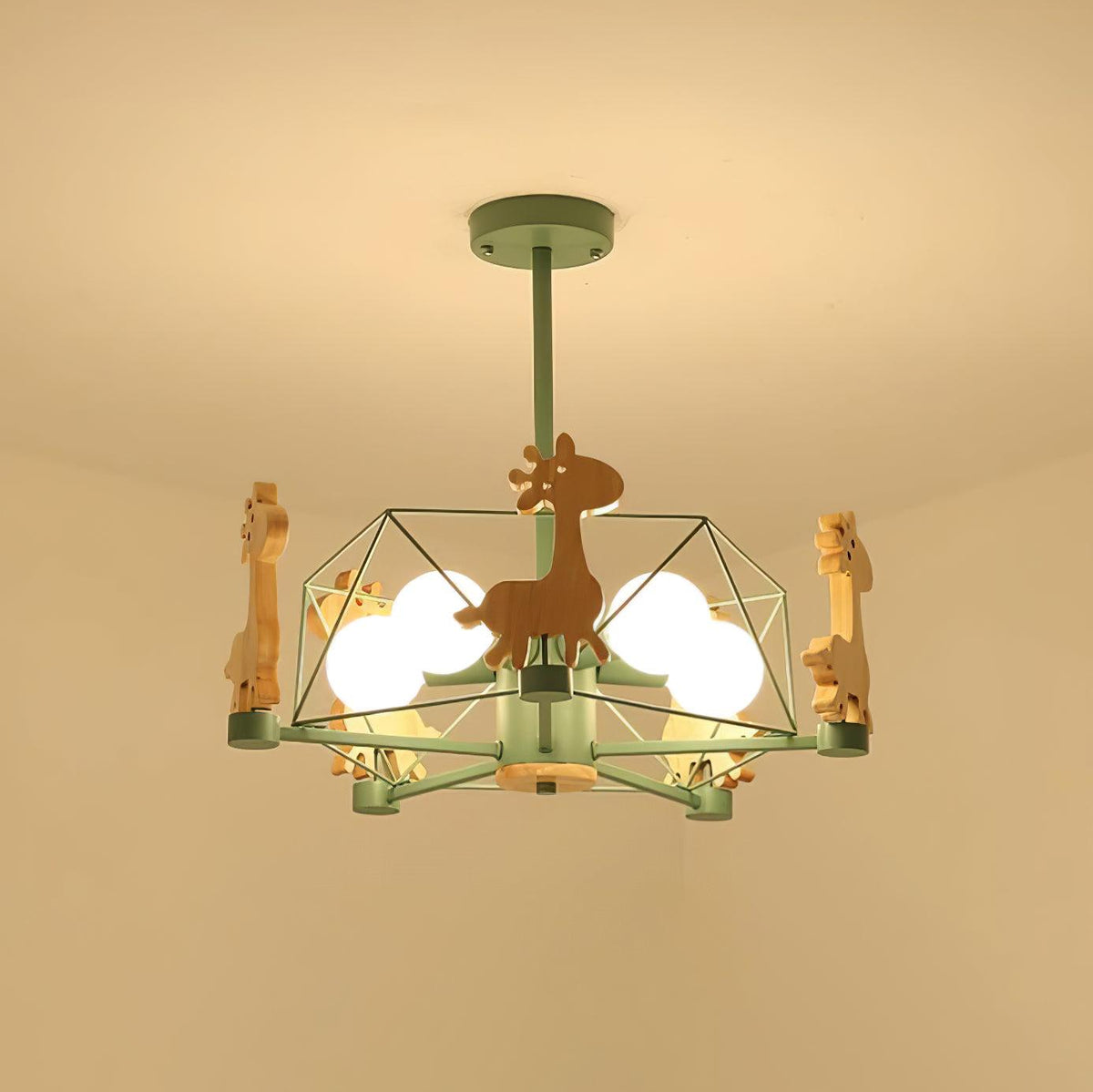 Rinelian Kronleuchter Lovely Deer aus Holz in Grün & Pink