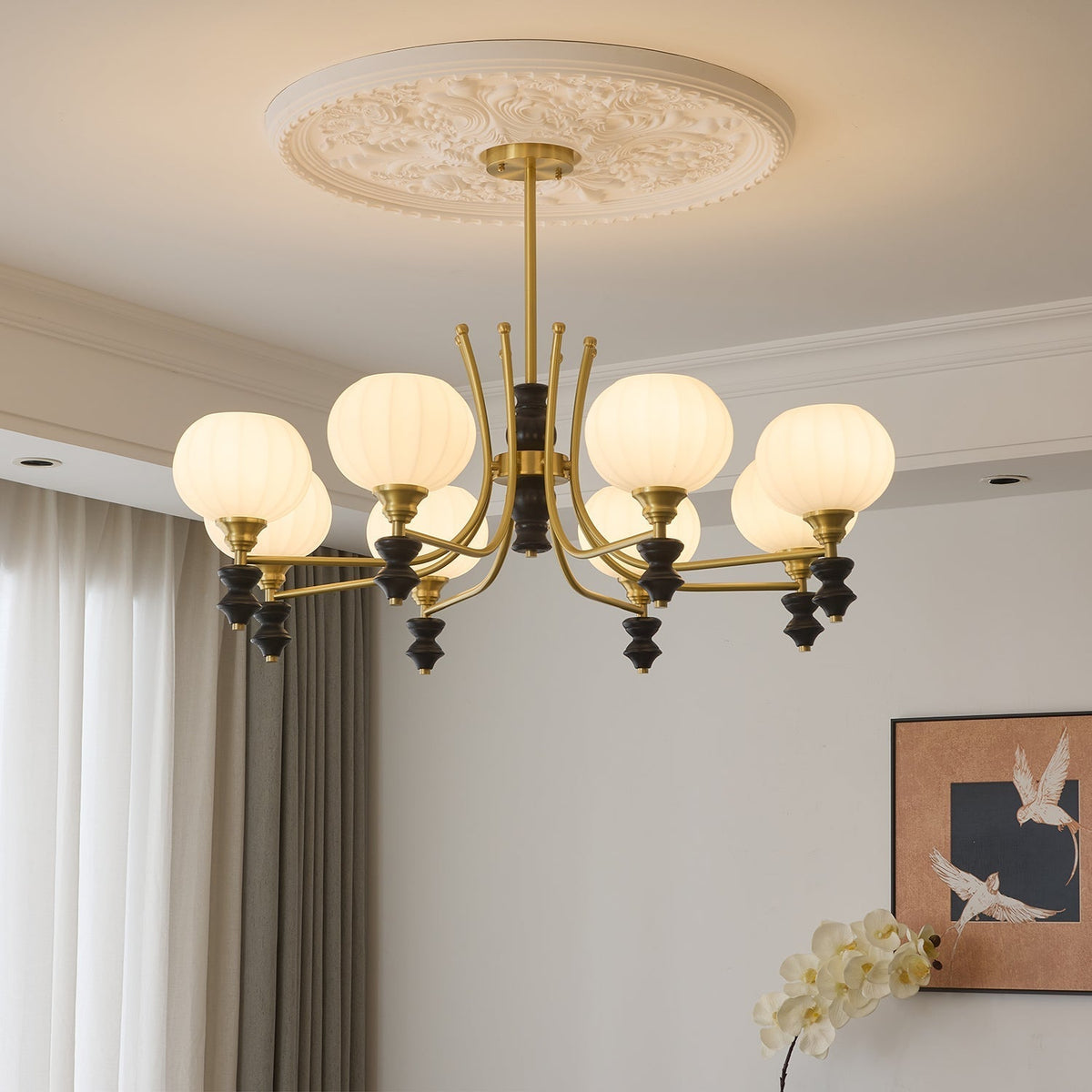 Zavenen Kronleuchter im traditionellen Vintage-Stil aus Messing und Holz