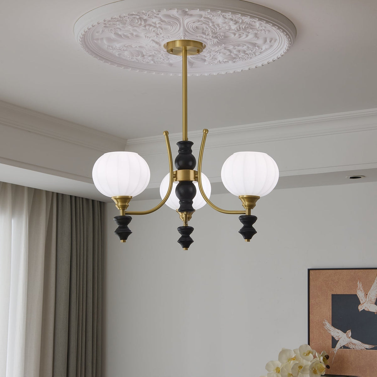 Zavenen Kronleuchter im traditionellen Vintage-Stil aus Messing und Holz