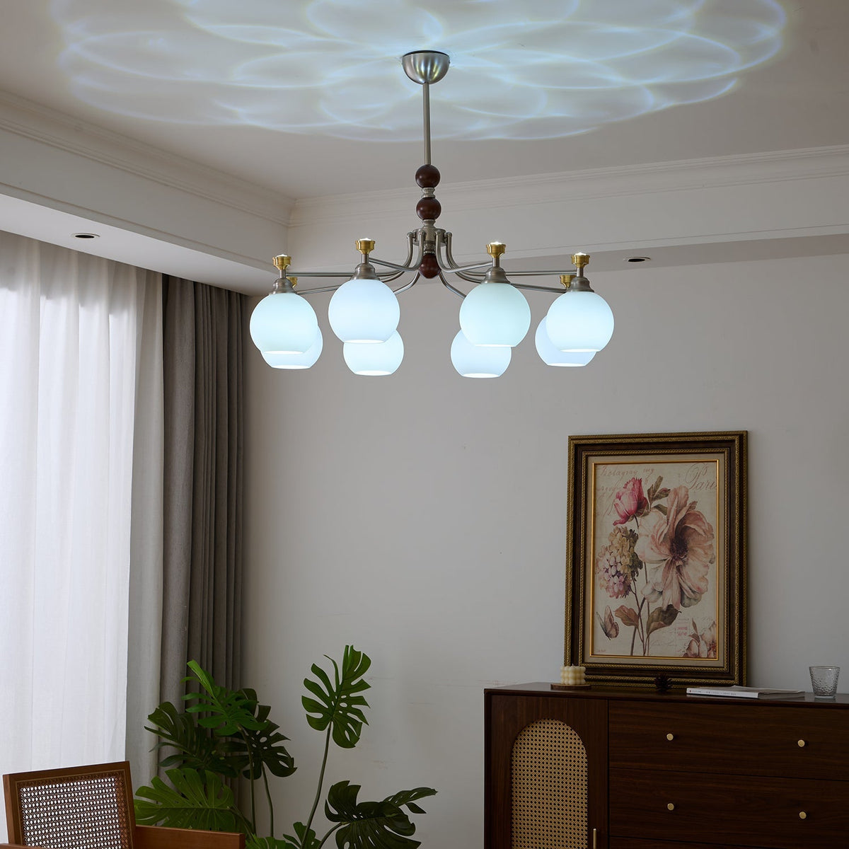 Eursoria Kronleuchter aus Holz und Glas im traditionellen Kunst-Orb-Stil