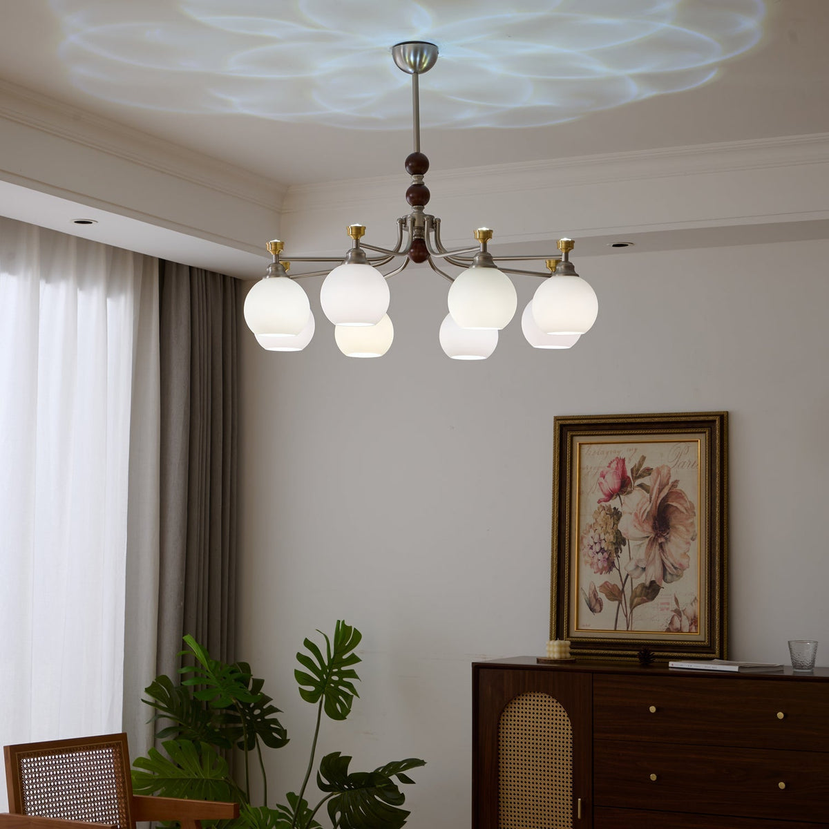Eursoria Kronleuchter aus Holz und Glas im traditionellen Kunst-Orb-Stil