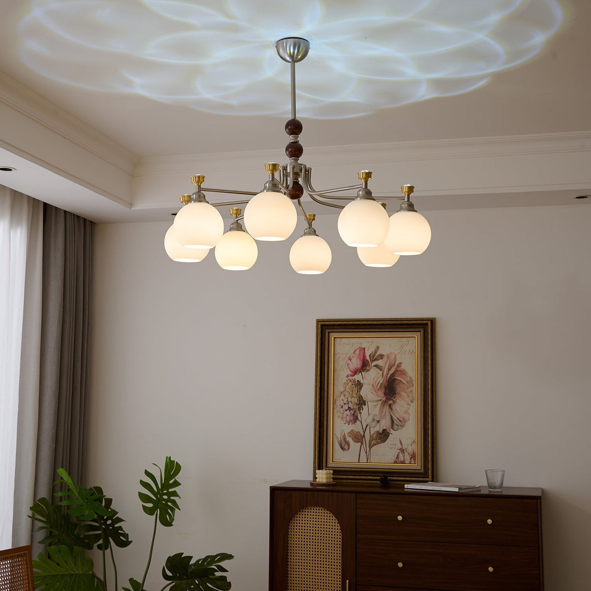 Eursoria Kronleuchter aus Holz und Glas im traditionellen Kunst-Orb-Stil
