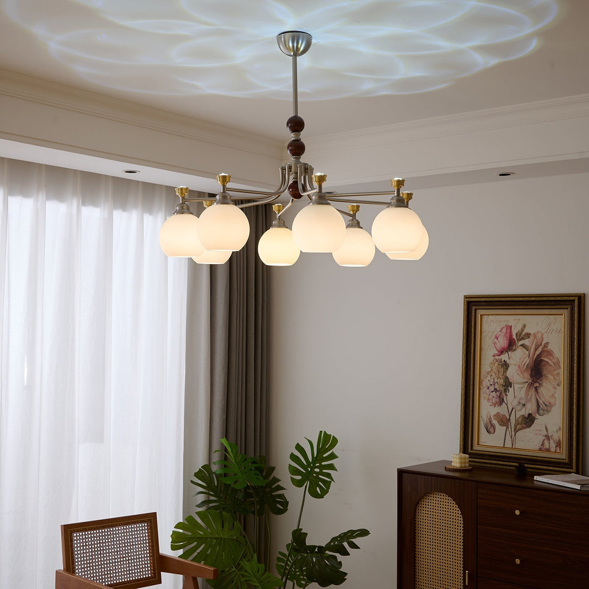 Eursoria Kronleuchter aus Holz und Glas im traditionellen Kunst-Orb-Stil