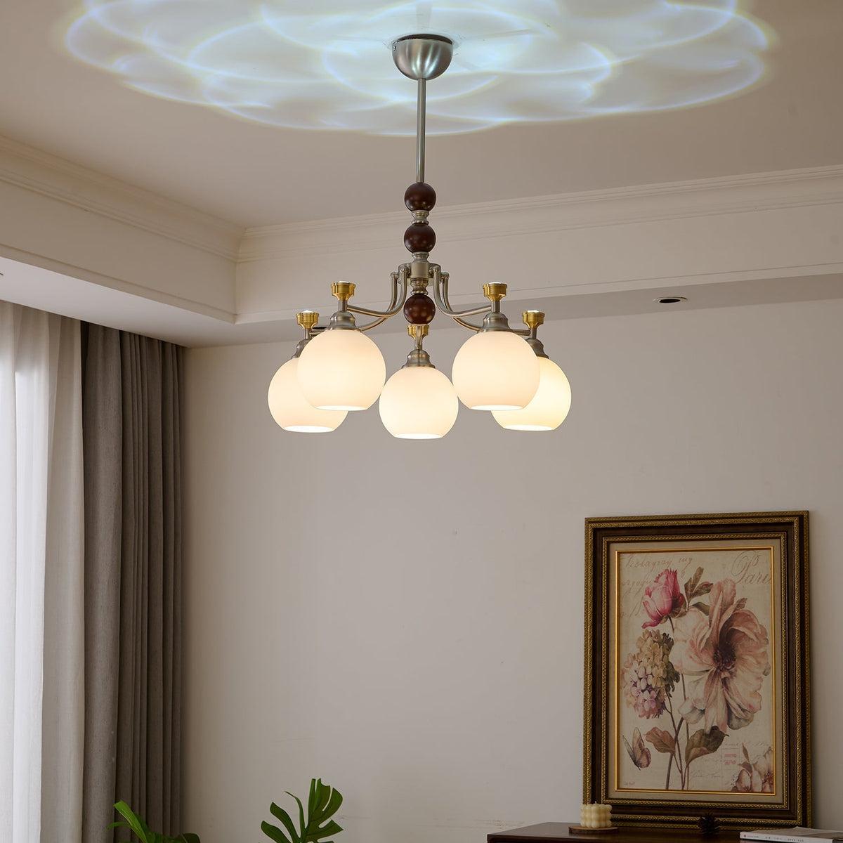 Eursoria Kronleuchter aus Holz und Glas im traditionellen Kunst-Orb-Stil