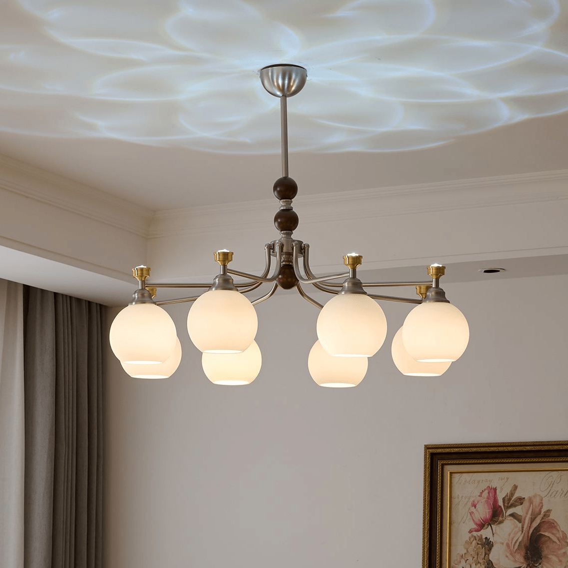 Eursoria Kronleuchter aus Holz und Glas im traditionellen Kunst-Orb-Stil