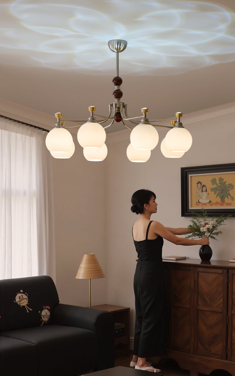 Eursoria Kronleuchter aus Holz und Glas im traditionellen Kunst-Orb-Stil
