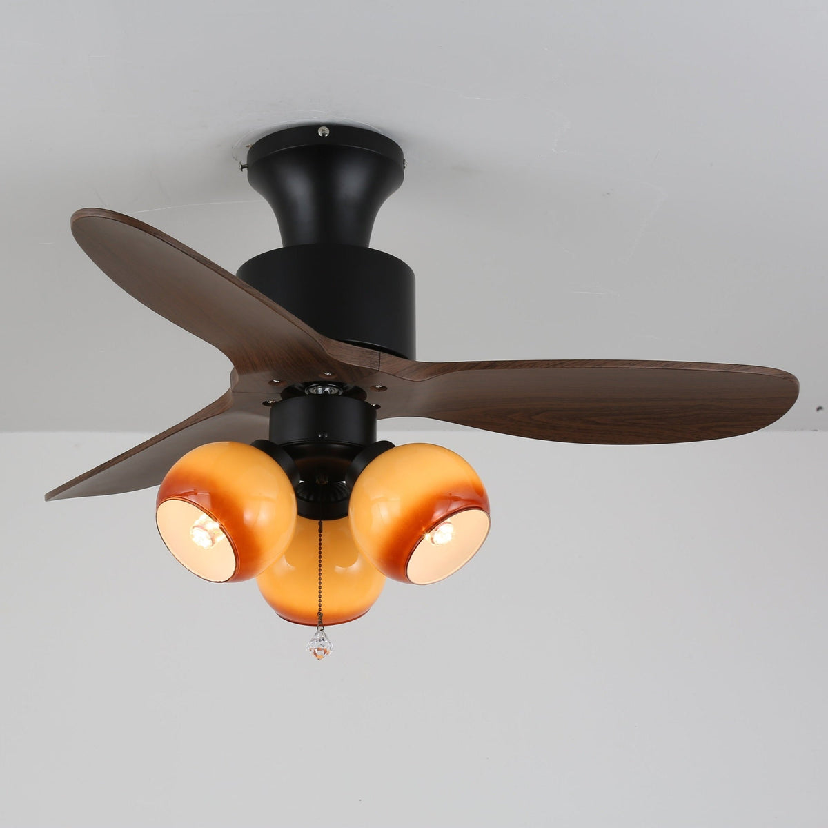 Gwen Vintage Glas-Deckenventilator mit Beleuchtung in Kieselsteinform