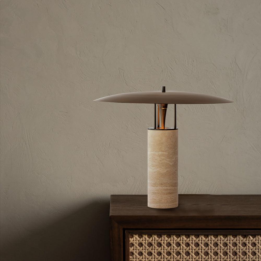 Eara Disc-Pillar Travertine Tischleuchte