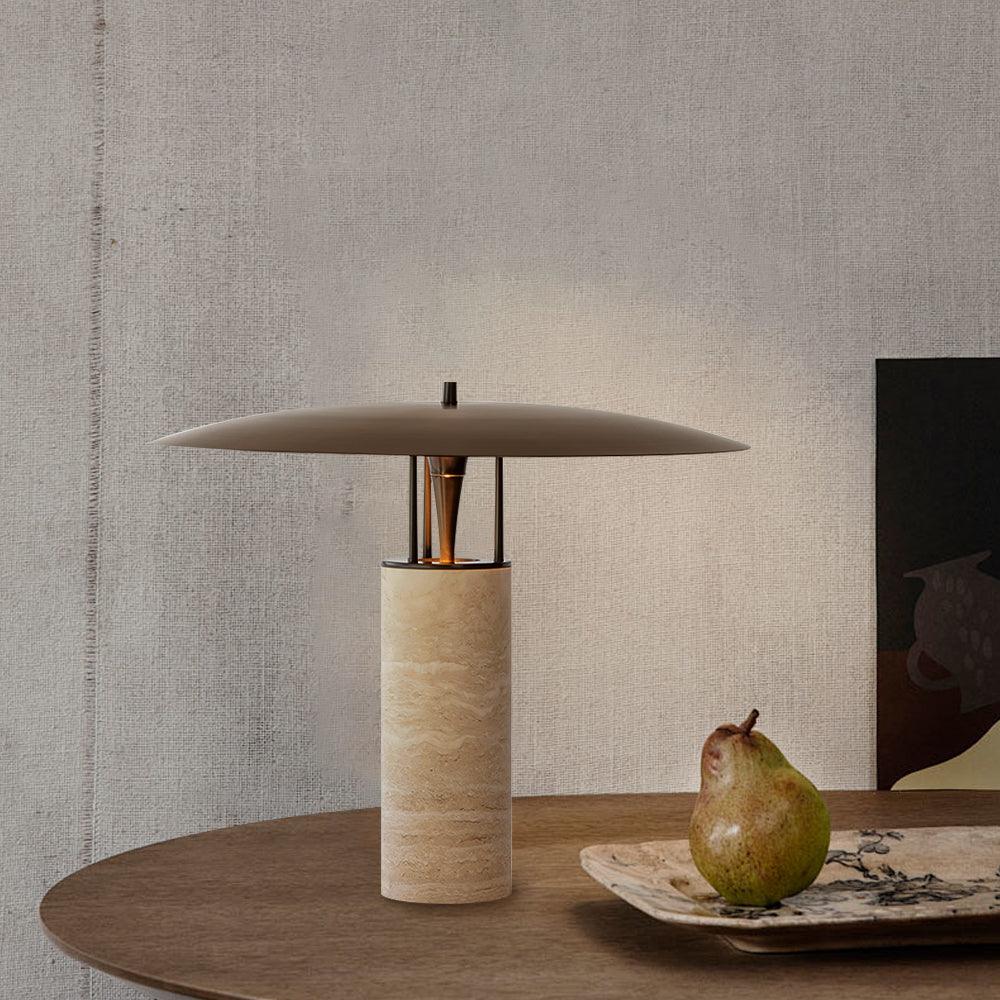 Eara Disc-Pillar Travertine Tischleuchte