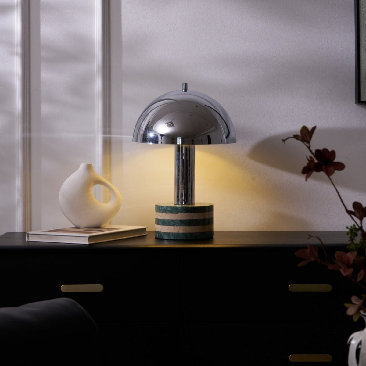 Strata Minimalistische Marmor-Tischleuchte in Grau & Beige